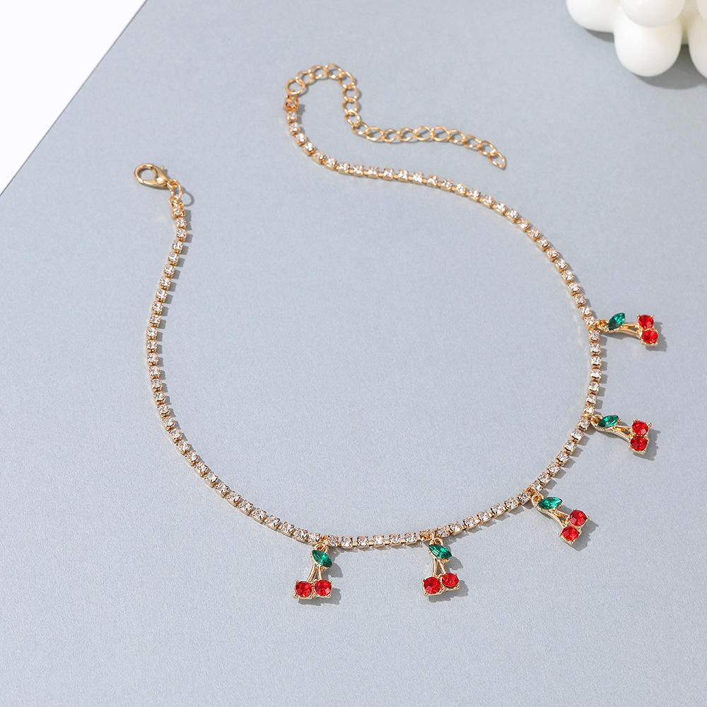 New Single Row Micro-embellished Diamond Rhinestone Cherry Tennis Chain Cherry Pendant For Women display picture 6