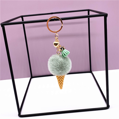 Ice cream keychain cute bag cartoon plush pendant cone car key chain ring fur ball creative gift