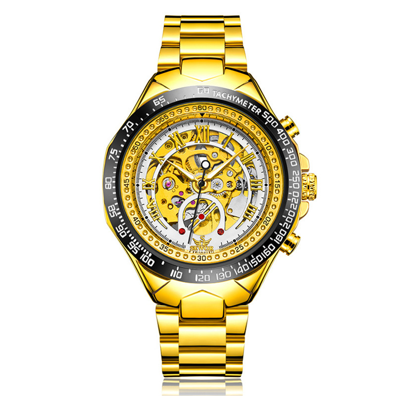 SEWOR correa de acero de moda para hombres reloj mecánico automático reloj mecánico de negocios reloj transparente hueco 768
