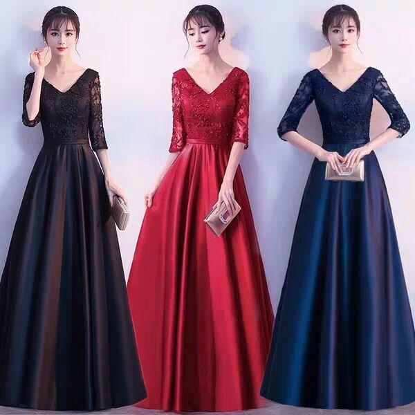 Women&#39;s evening dress 2020 new pattern banquet grace Host have more cash than can be accounted for V. Long sleeve Show thin party Dress