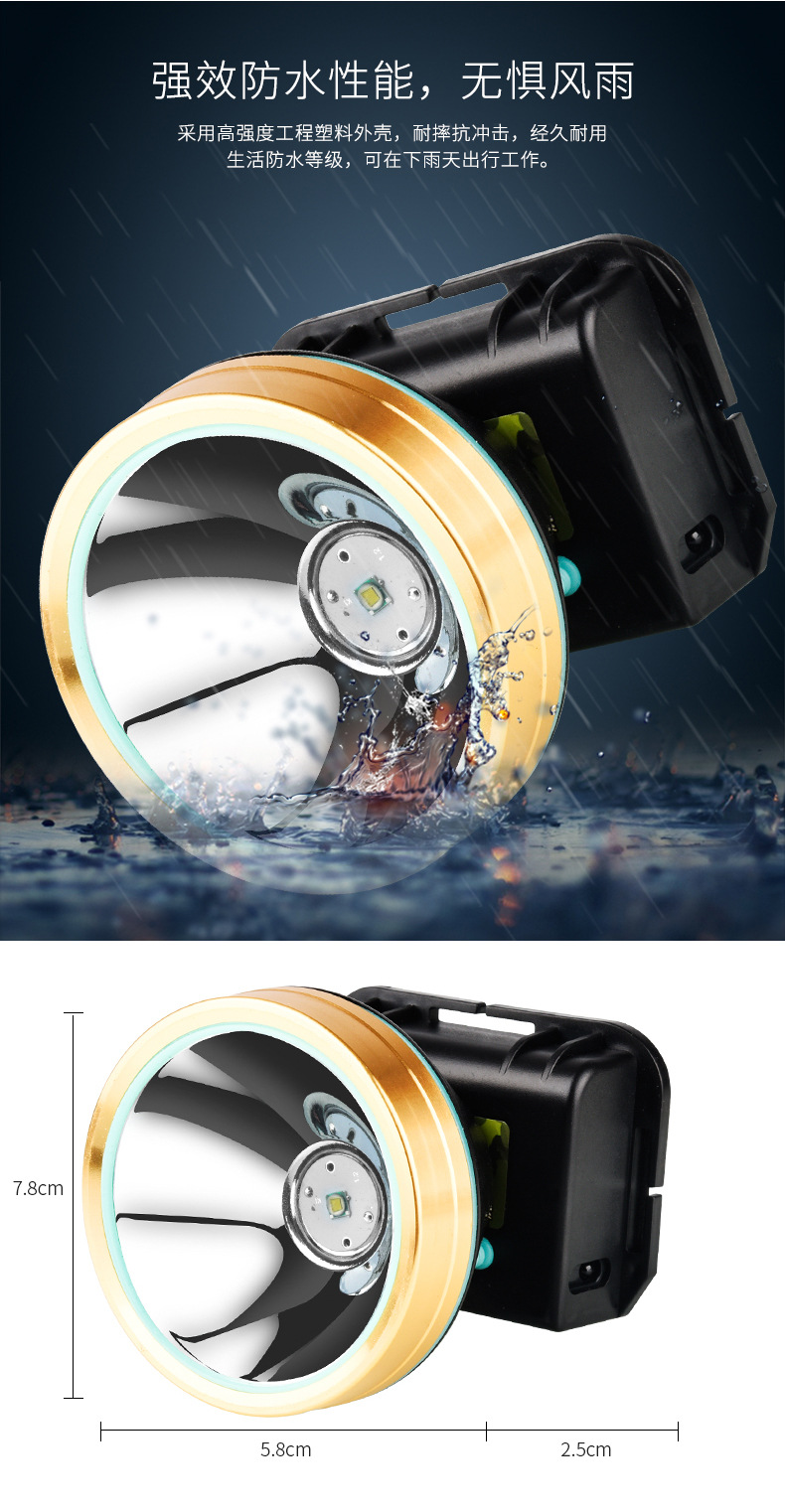 超亮夜钓捕鱼矿灯户外探照