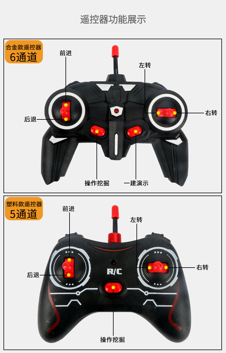 儿童合金遥控挖掘机玩具车通6电动工程车挖机玩具批发地摊遥控车详情15