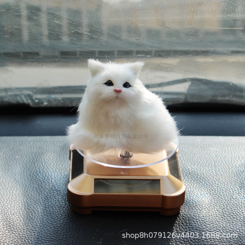 车载转体猫咪光伏电池猫米汽车摆件装饰仿真动物模型猫咪儿童玩具