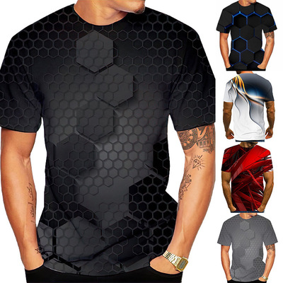 亚马逊爆款2020新款夏季男款3D印花休闲运动男士短袖T恤男T宽松|ms