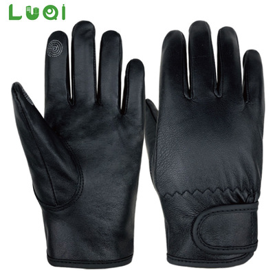 衬里骑行手套保暖防风摇粒绒牛皮黑色触屏日本摩托车电动车自行车|ms