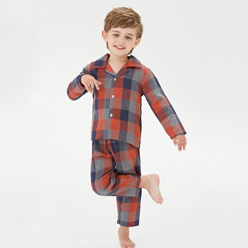 새로운 어린이 가정복, 소년용 이중 면 거즈 잠옷, 아동 잠옷의 공장 직접 공급