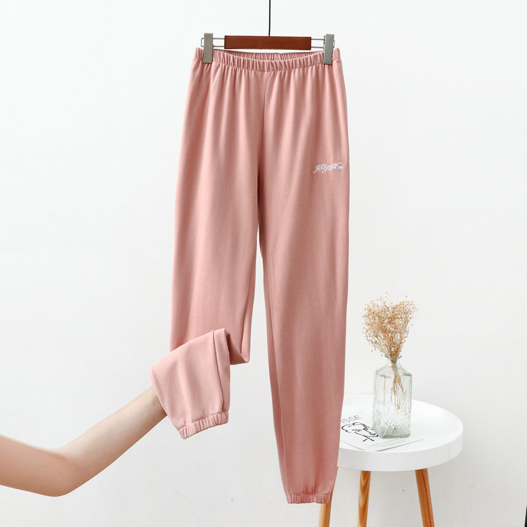 Corazón cálido homewear pantalones ropa de abrigo casual bloomers Otoño e Invierno suelto todo a juego de terciopelo casa tobillo-atado cálido perezoso pantalones de pijama