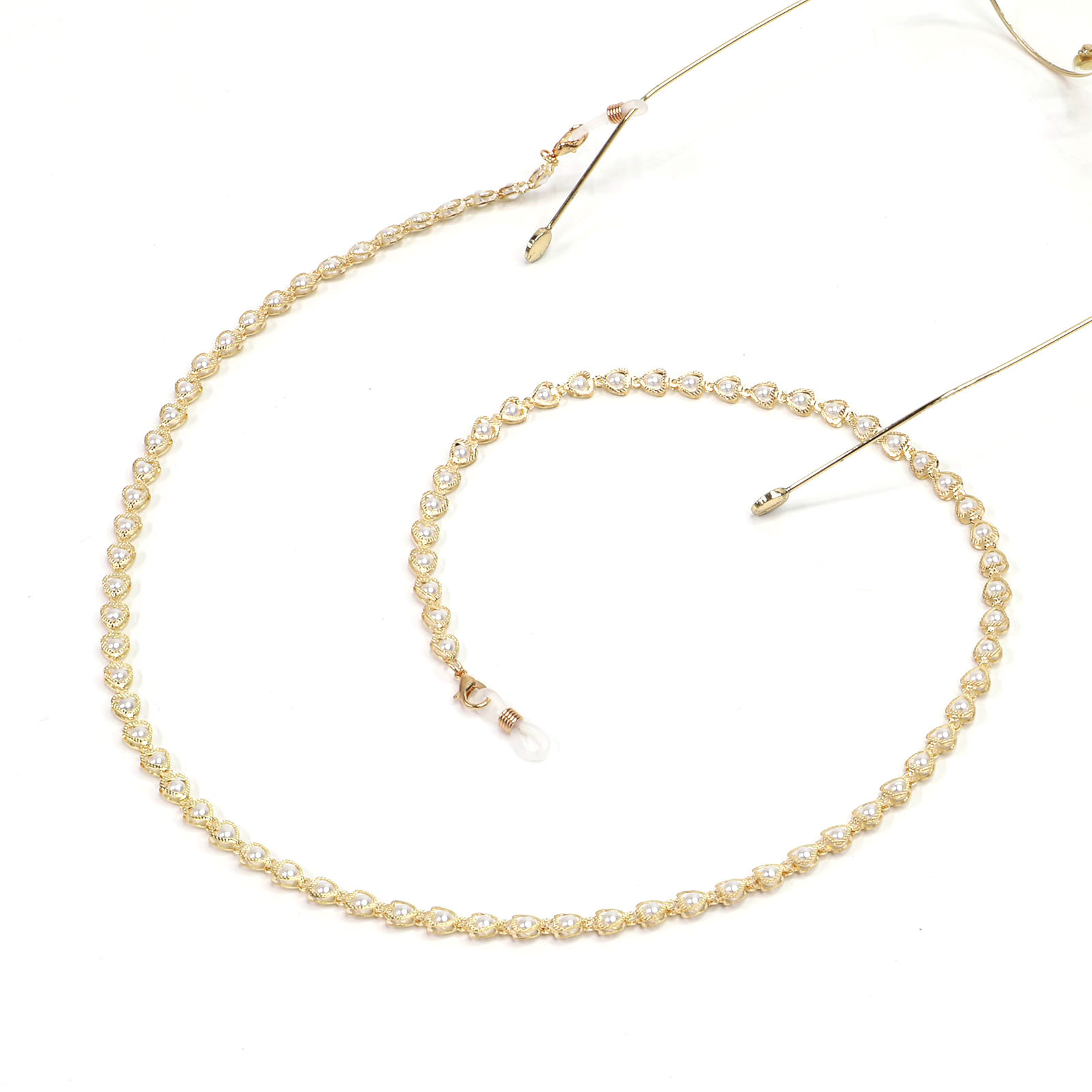 20g Weight Metal Material Korean Fashion Hot Section Fashion Simple Golden Peach Heart Pearl Glasses Chain Glasses Chain Wholesale Nihaojewelry 无