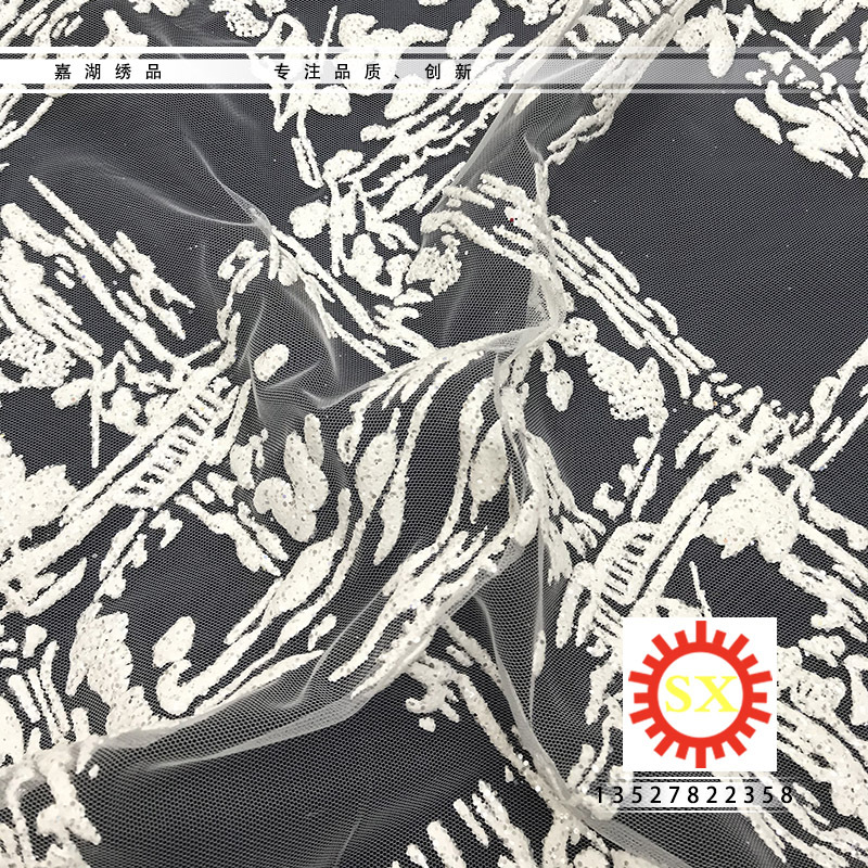 white Jacobs Gilding Wedding dress full dress Fabric Sequins Sequins Flash silver Mesh cloth machining cloth