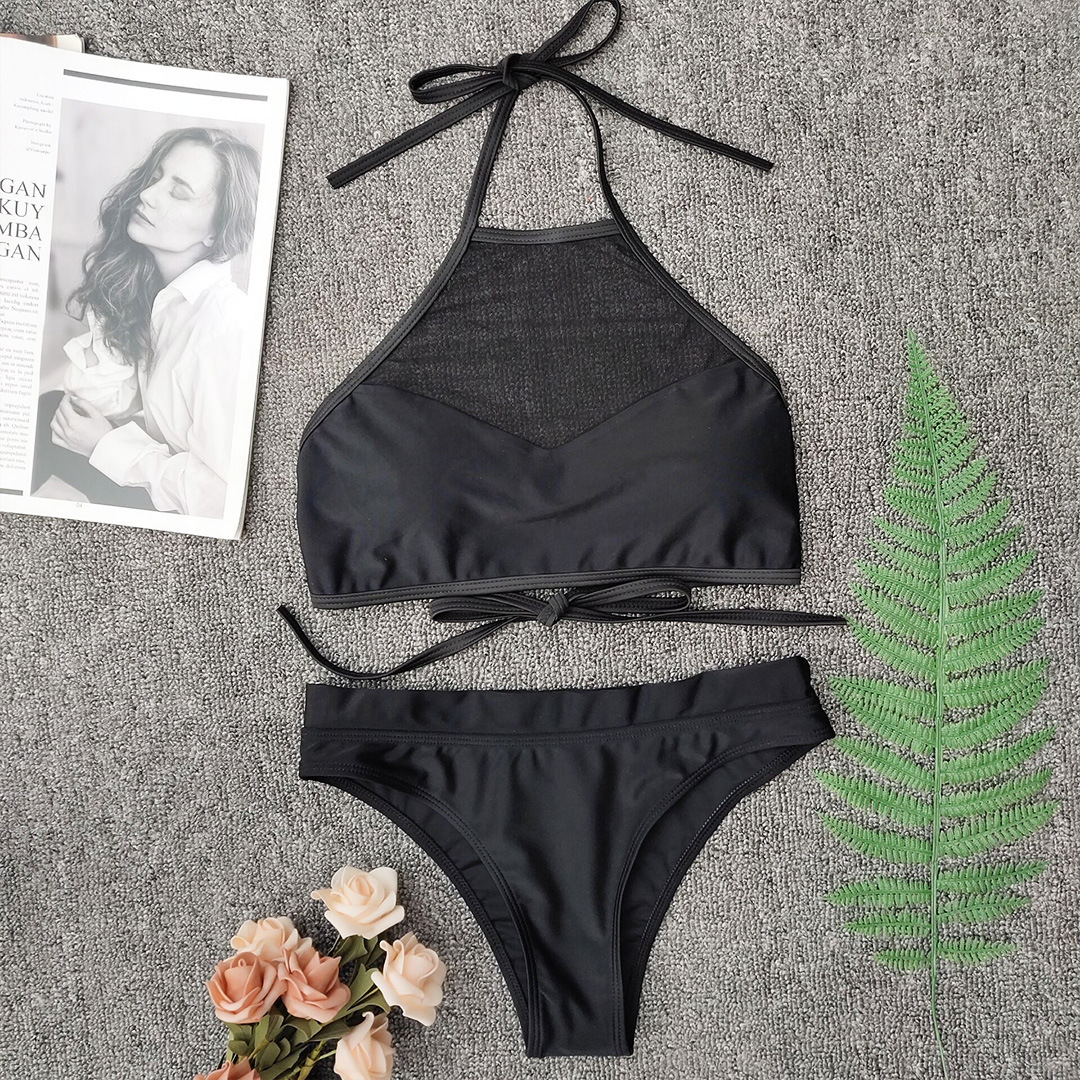 solid color mesh gathered bikini NSZO19518