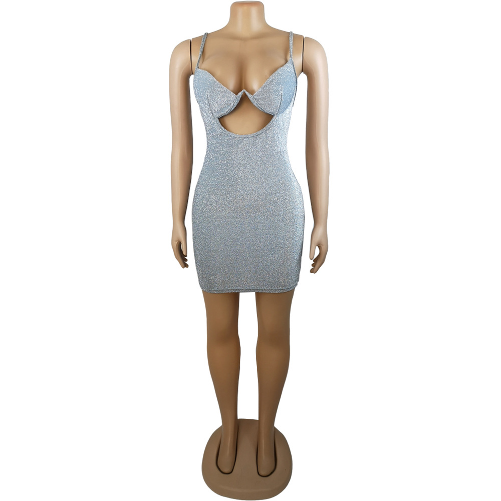 YUZHEXI Celeb Party Glitter Dress Women Thin Strap Square Neck Cut Hollow  Bodycon Mini Robe Nighttout Short Sheath Silver w/ Wire - AliExpress  200000345