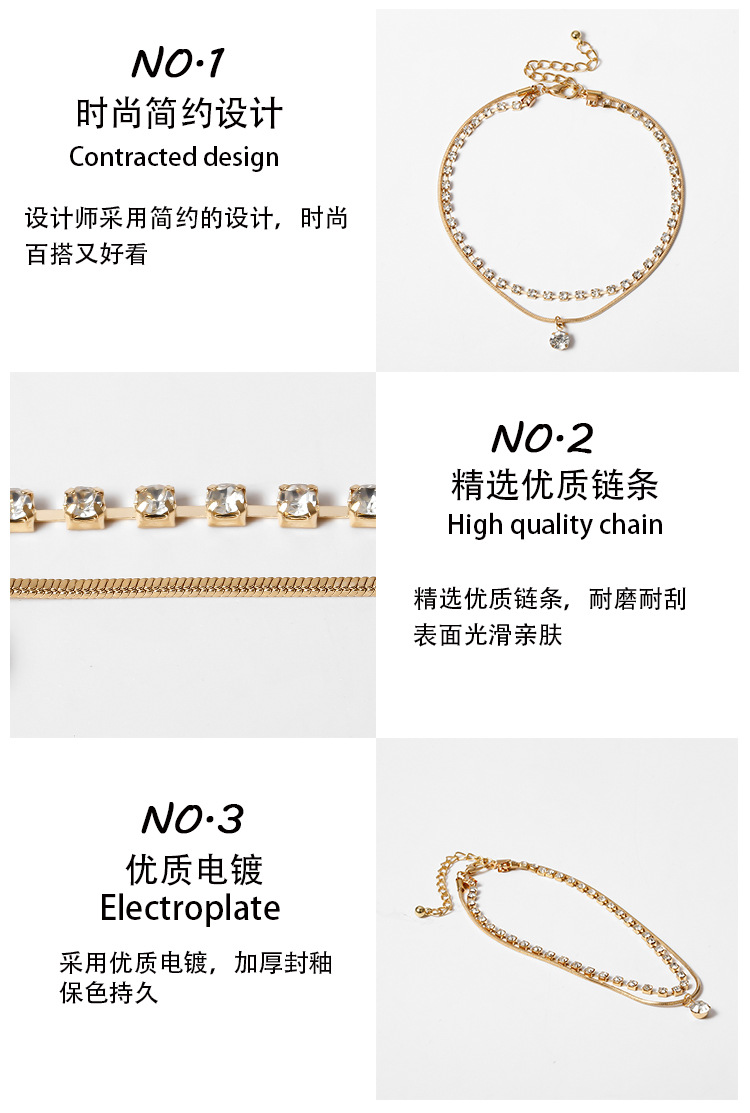 Fashion Jewelry Wholesale Simple Double Claw Chain Diamond Beach Feet Zircon Tassel Pendant Anklet display picture 10