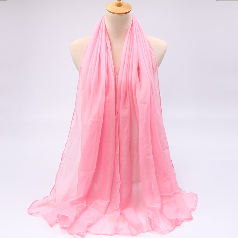 Women's Simple Style Solid Color Voile Sewing Cotton Linen Scarves display picture 17