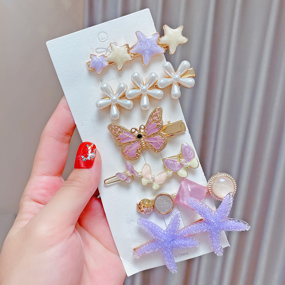 Metal Pearl Decor 8-piece Barrettes Hair Clip Set display picture 27