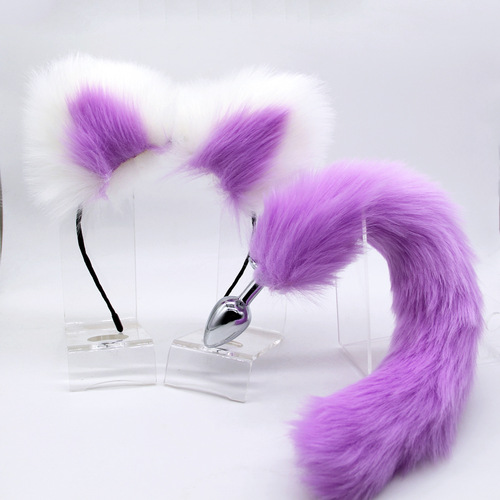 Multi-color tail plush hair clip ear role-playing makeup metal anal plug chrysanthemum sex toy SM