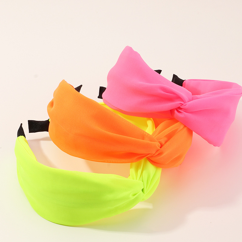 Fashion Solid Color Wide Brim New Fluorescent Color Mesh Headband display picture 10