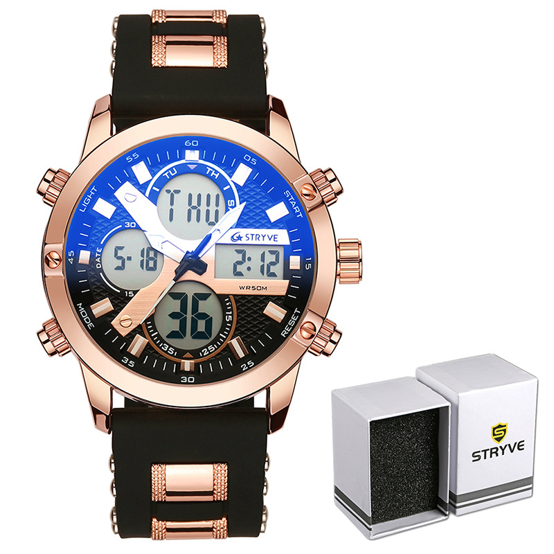 Stryve nuevo multi-funcional deportes impermeable reloj electrónico calendario cuarzo luminoso reloj de los hombres s8021
