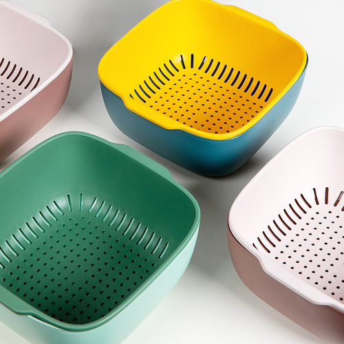 Home kitchen double-layered vegetable sink basket, fruit washing and draining basket, fruit plate, fruit and vegetable cleaning basket