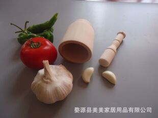 Wooden Manual Garlic Press Garlic Mortar Household Garlic Mashing Cylinder Grinding Stick Garlic Pot Multi-Functional Mashing Pot