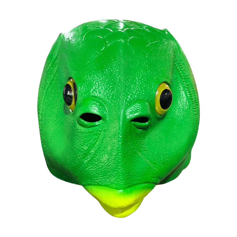 En stock Internet celebridad máscara de látex TikTok divertido verde cabeza de pescado cubierta arena tallado expresión extraño pescado látex cabeza cubierta