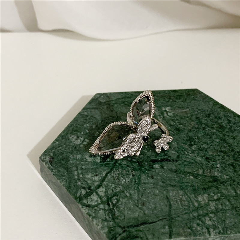 flash diamond rhinestone butterfly zircon open ring