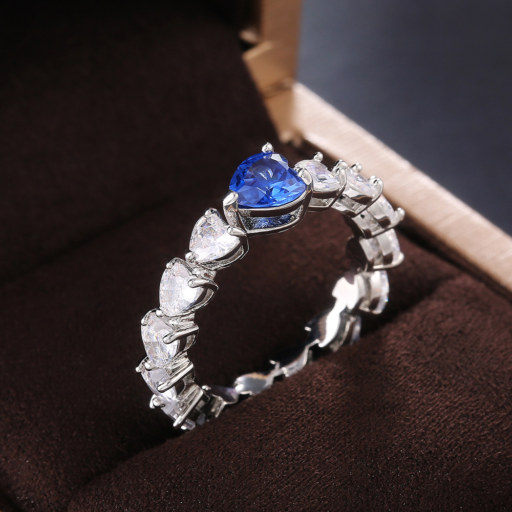 Fashion Heart Shape Copper Inlay Zircon Rings 1 Piece