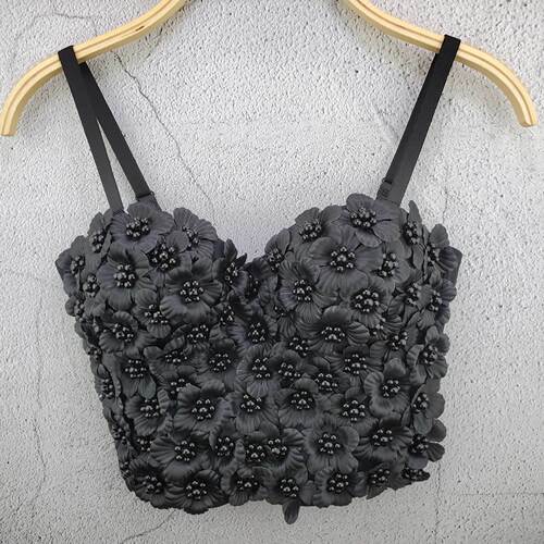 New boutique niche personality outer wear tube top handmade flower beading and diamond heavy industry small suspender top for women