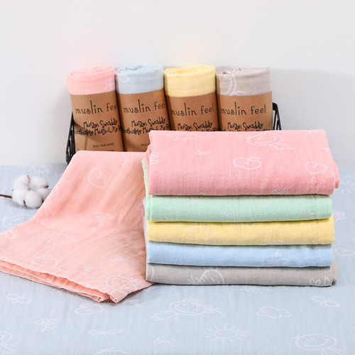 Jacquard & Non-Jacquard Double-Layer Cotton Gauze Baby Swaddle Blanket Pure Cotton Cartoon Newborn Gauze Wrap
