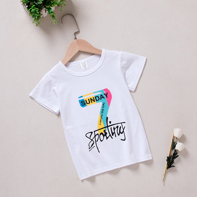 Children's short sleeve on the flat color 7-word casual boys and girls half sleeve student breathable sweat absorption T-shirt