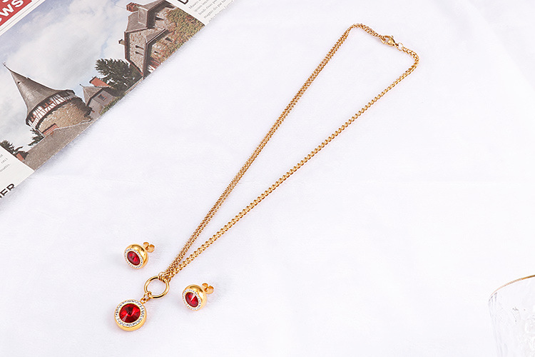 new fashion golden crystal glass diamonds earrings necklace stainless steel set wholesale nihaojewel