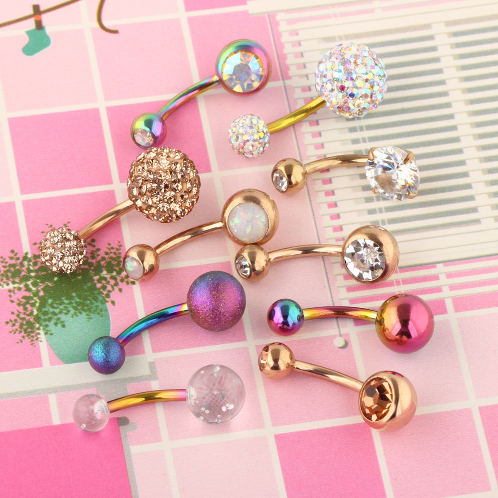 Wholesale 10-Piece Stainless Steel Zircon Flower Navel Ring Belly Button Piercing Jewelry Set detail image 7