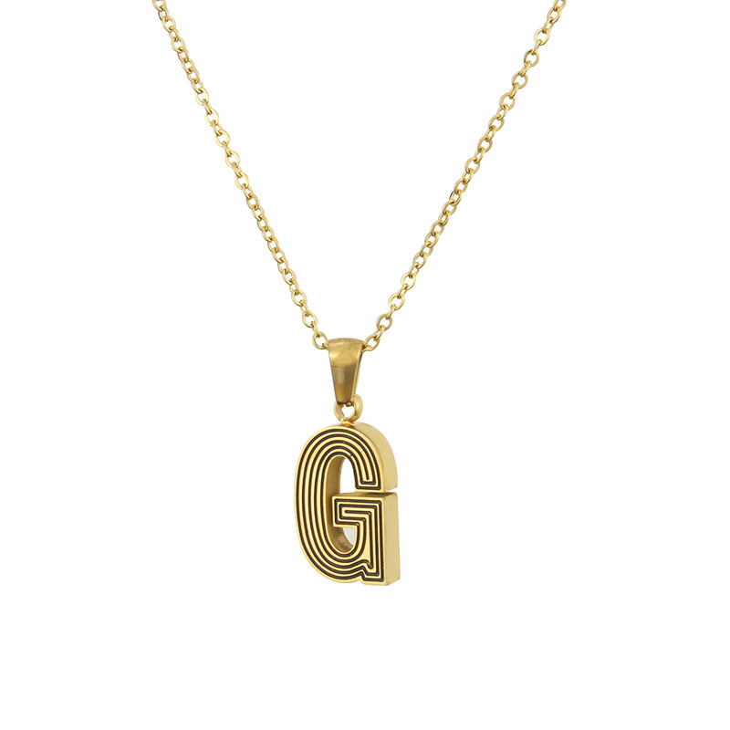 New Stainless Steel Gold-plated Black Line 26 Letter Necklace Simple Gold English Titanium Steel Pendant Wholesale Nihaojewelry display picture 4