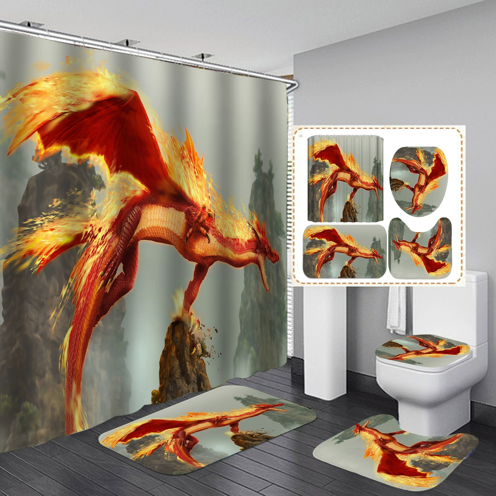 Cross -border e -commerce Amazon Digital Printing Poly Poly Polybird Flying Flower Shooting Manufacturer sent the bathroom shower curtain