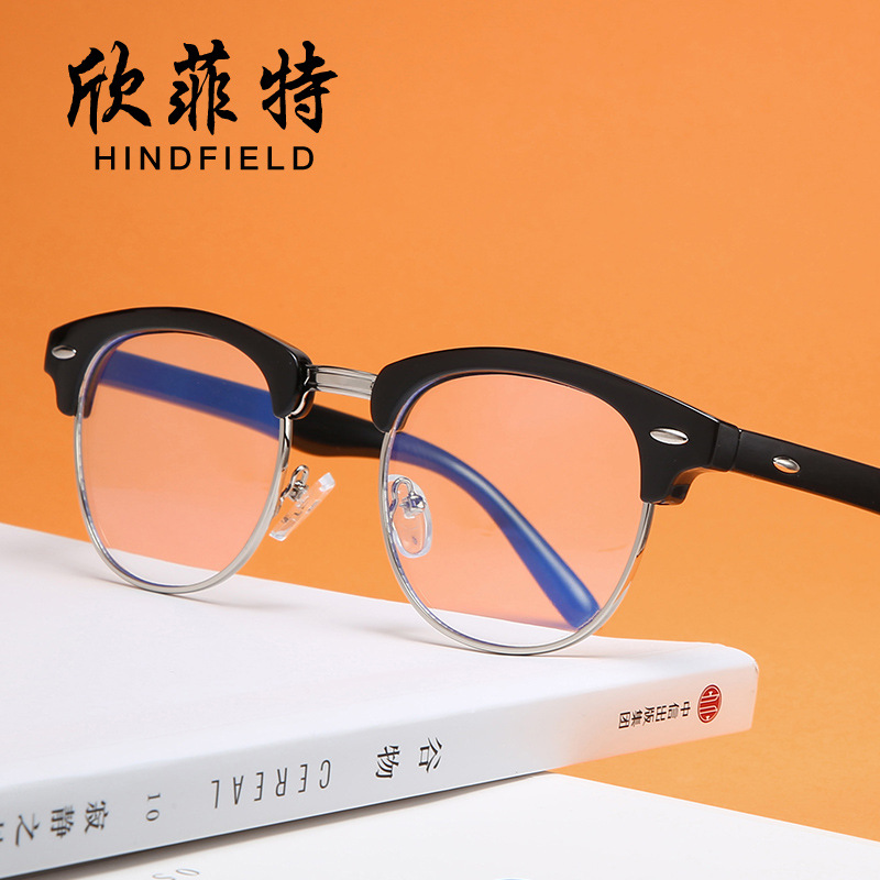 新款防蓝光眼镜复古平光镜米钉镜框电脑护目镜男女通用镜架 批发