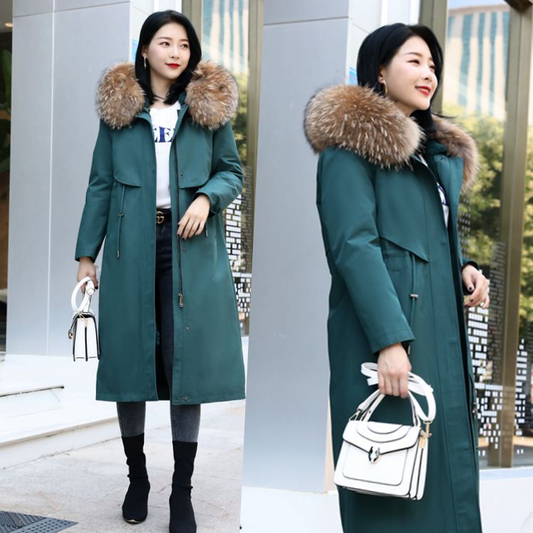 2020派克服新款皮草派克服女過膝長款兔毛內膽皮草外套女可拆卸膽