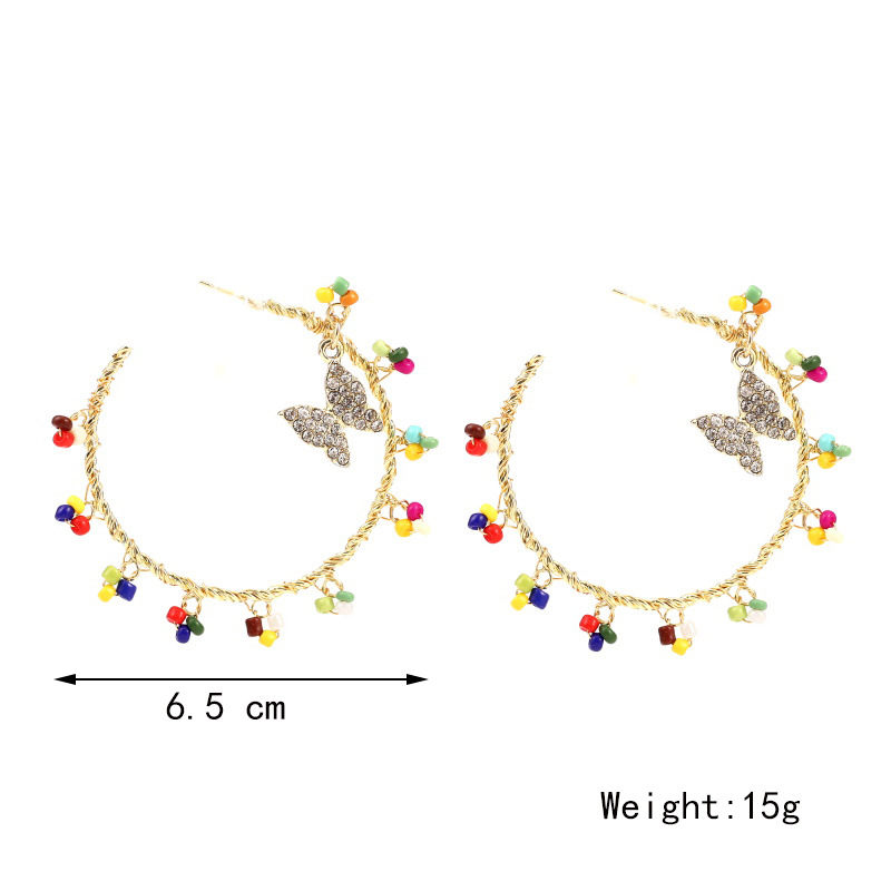 Bohemian Geometric C-shaped Butterfly Rice Bead Hand-woven Earring Wholesale Nihaojewelry display picture 1