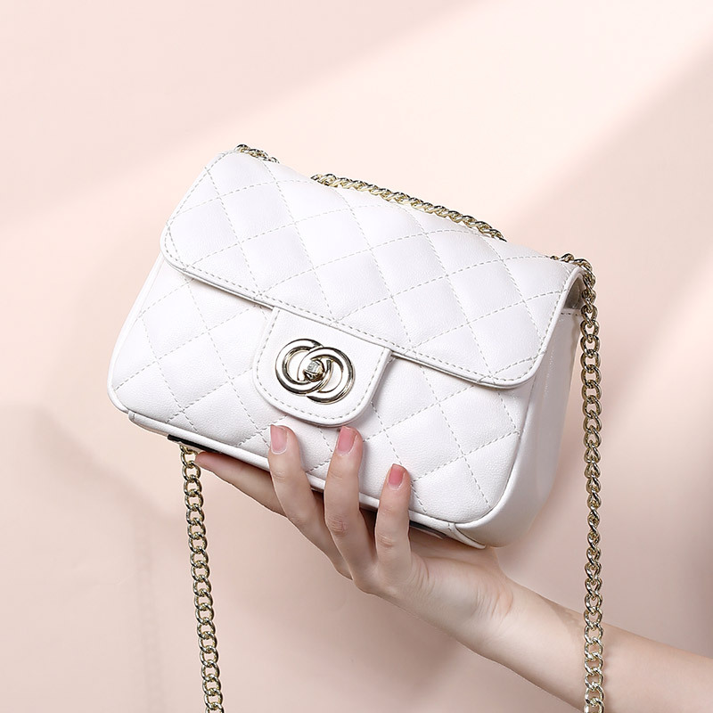 包包女2020新款真皮女包小香风菱格链条小包包单肩包百搭斜挎包