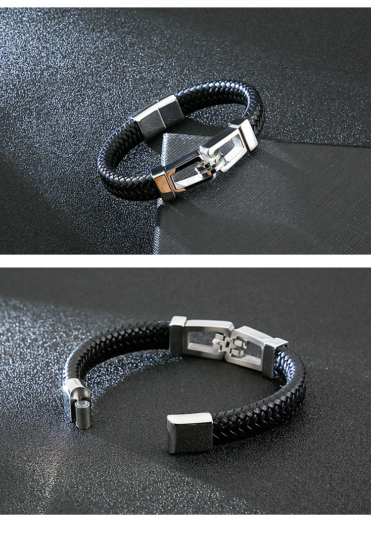 1 Piece Fashion Solid Color Cowhide Titanium Steel Inlaid Gold Menu0027S Bangle