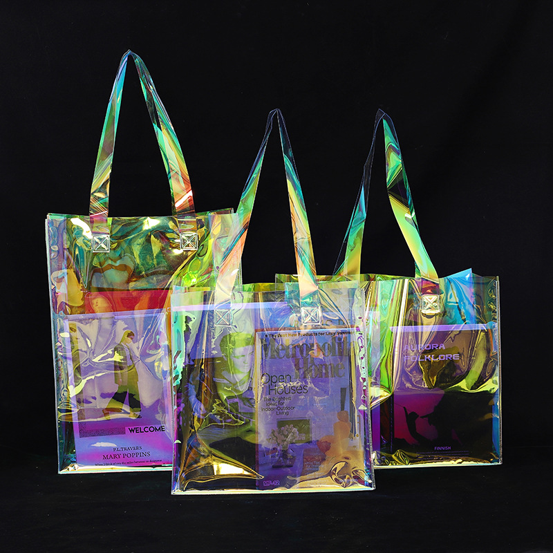 炫彩pvc镭射手提购物袋 礼品化妆品包装袋企业宣传广告袋可加LOGO