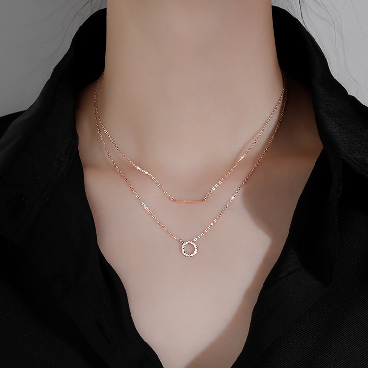 Geometric Double-layer Necklace Women's Clavicle Chain Women's Simple Temperament High-end Necklace Women's Necklace Women's Niche Design Sense