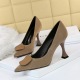 282-1 Korean fashion Retro High Heel cat heel suede shallow mouth pointy sexy thin solid color button decorative single shoes