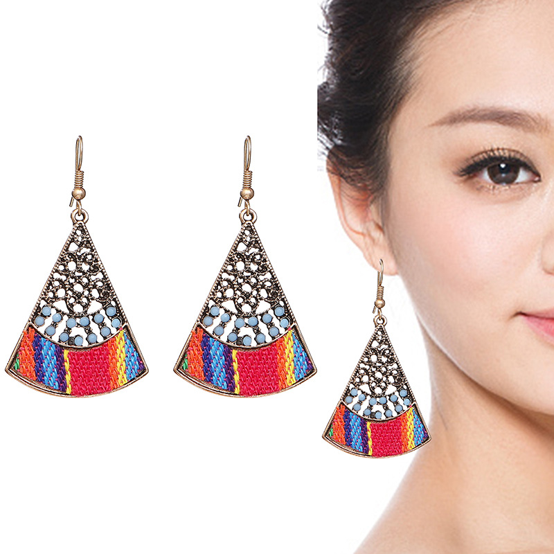 Fan-shaped Hollow Fabric Oil Drop Retro Earrings Female Wholesale display picture 1