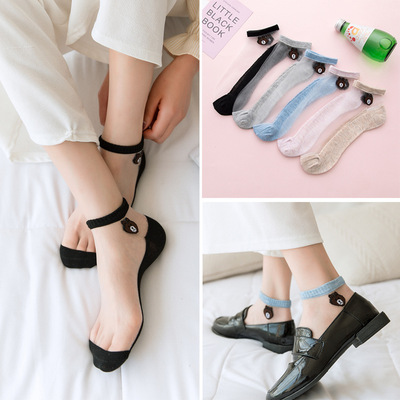 厂家直销玻璃丝袜女夏季薄款水晶船袜网红小熊透明卡丝短袜子批发