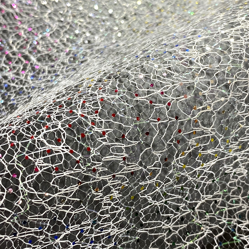 Fabricante de poliéster colorido sequinilla malla desordenada tela tela de vestido de boda de poliéster