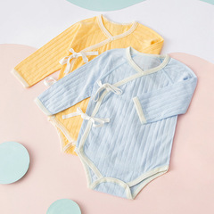 Cotton Baby Long Sleeve Piped Embroidered Thin Summer Fitted Bodysuit for Infants and Toddlers Crawling Suit with Straps Diaper Cover Hanger