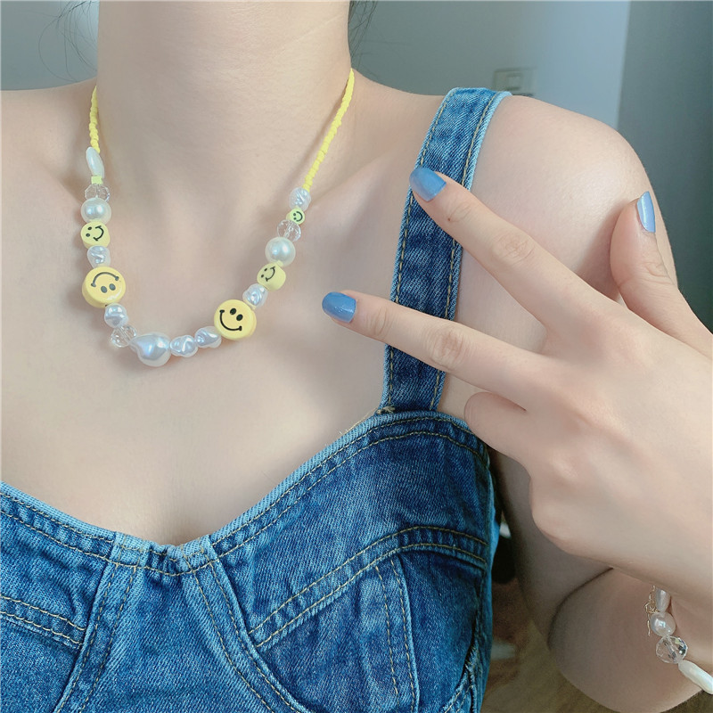 Baroque Pearl Necklace Yellow Smiley Necklace Irregular Smile Korean Style Clavicle Chain Wholesale Nihaojewelry display picture 8