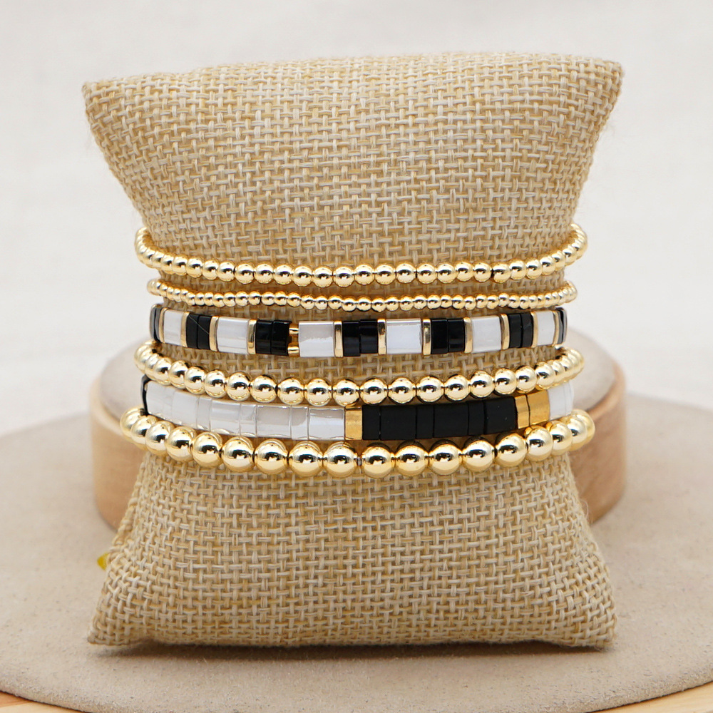 Fashion Street Trendy MultiLayer Twin Beaded High Quality Color Retention Golden Balls Tila Bead Woven Braceletpicture4