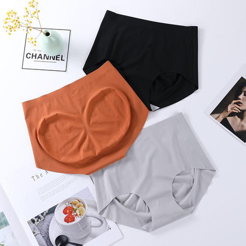 Seamless underwear for women, ice silk pure cotton crotch antibacterial shorts, mid-high waist breathable yoga sports fitness briefs for women