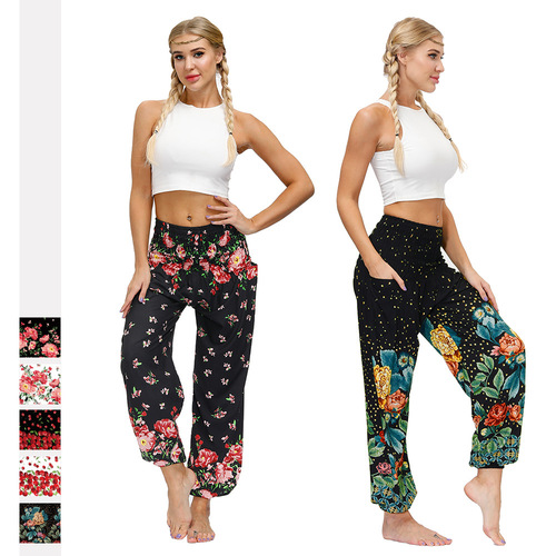 Yoga pants for women Pop flower digital printing Fitness Yoga lantern pants female outdoor mosquito proof pants for adults