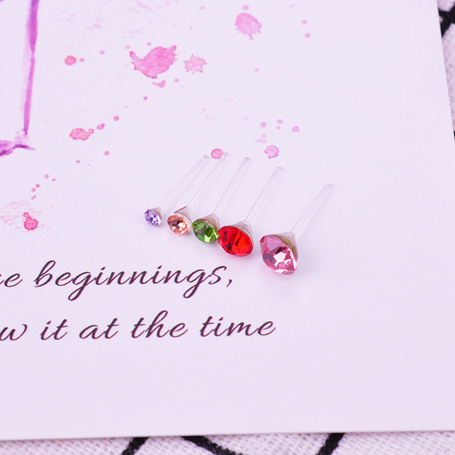 Earrings earrings women's earrings set stall jewelry box wholesale plastic resin zircon ear bone nail color round